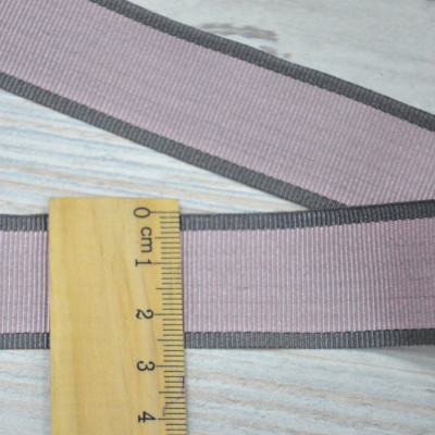 Лента декор репсовая узкая серо-розовая