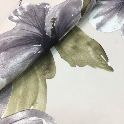 Портьерная ткань Блэкаут Цветок серый бежевая
