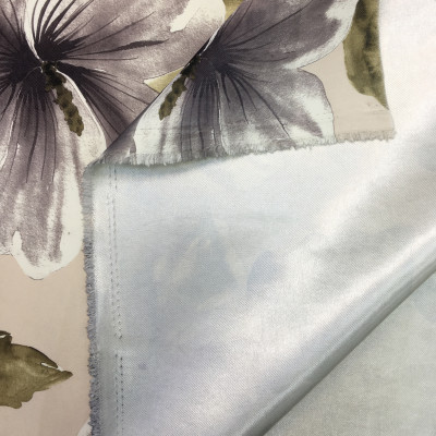 Портьерная ткань Блэкаут Цветок серый бежевая