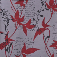 Портьерная ткань "Поэзия" красные цветы на сером фоне