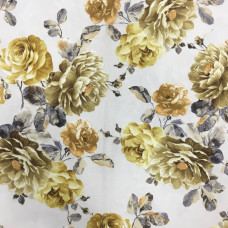Портьерная ткань желто-золотые розы на молочном фоне
