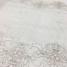 Тюль сетка с вышивкой белый-серебро